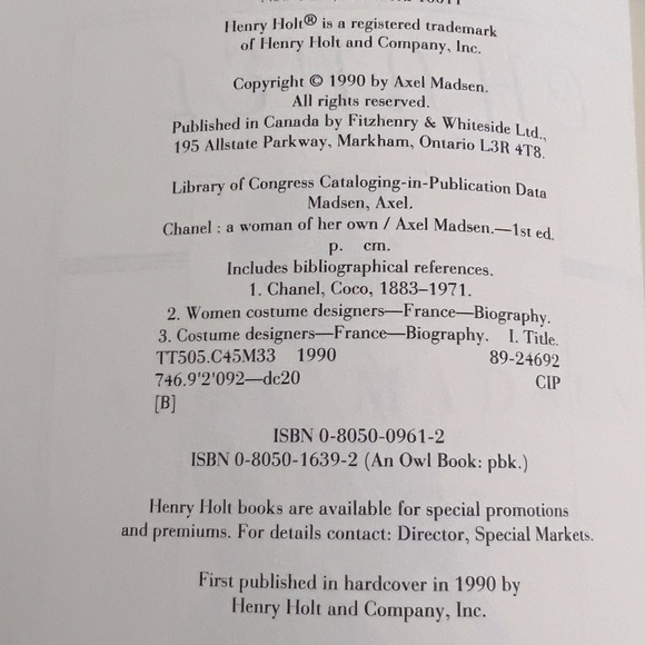 RARE Chanel: A Woman of Her Own by Axel Madsen NEW 1st Edition - Picture 3 of 8